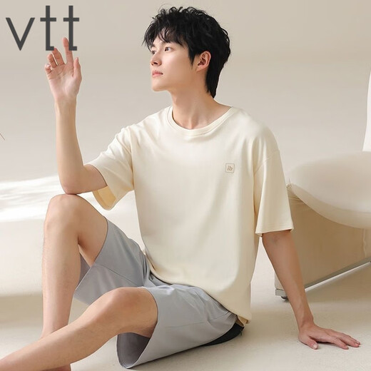 
VTT pure cotton short-sleeved shorts men's home clothing suit portable in summer antibacterial moisture-absorbing and sweating can be worn outside V short-sleeved set: OMM13603 L