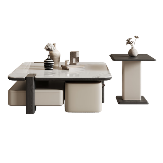 
Dipu Italian minimalist style microcrystalline stone tea table storage storage with double stool 0.8 meters high and low tea table combination #2575