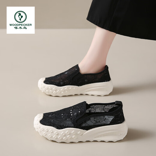 Specht Fisherman's Schuhe für Frauen 2025 Sommer Neues dickes alleiniges Netz atmungsaktives Spitzenstil ein Pick kleiner Geschmacksstil Casual Sports 688 Beige 40 40