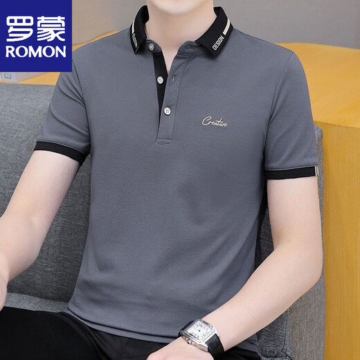 Romon Summer NUEVA Camiseta de la solapa de manga corta para hombres Polo Trendy Casual Media manga Handsome Men's Collar Camiseta 679 White M [sugerido 95-115Jin [Jin iguala 0.5 kg]]]