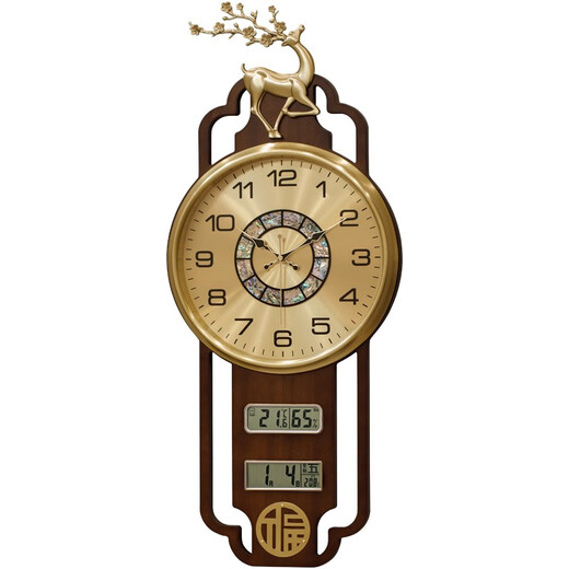 NUEVO FULU Cobre Reloj Pared Reloj Sala de estar Creative Creative New Chino Estilo Chino Perpetual Calendario Mural Reloj Malvia Mural Movimiento silencioso LT-6189 Cierre de reloj de pared Otro