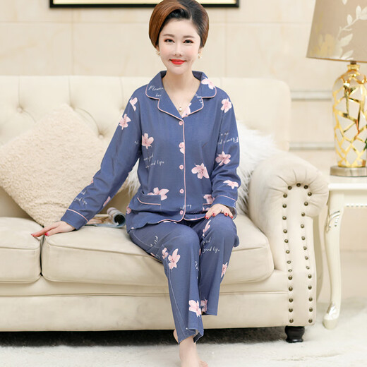 雅鹿2025矮小个子老人长袖套装春秋女士长裤睡衣中老年妈妈家居服 2687 XL (120-140斤)