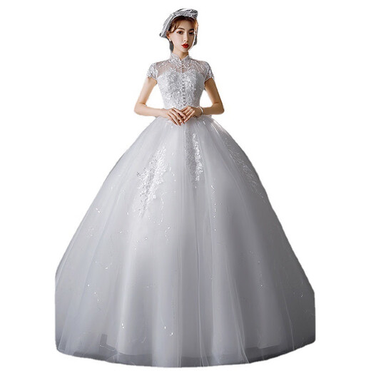 Französisch Licht Hochzeitskleid 2025 Neues Prinzessin Stil eleganter Stil stehender Kragen Frauen Braut Haupthochzeitskleid Wald Super Fairy Summer White M.