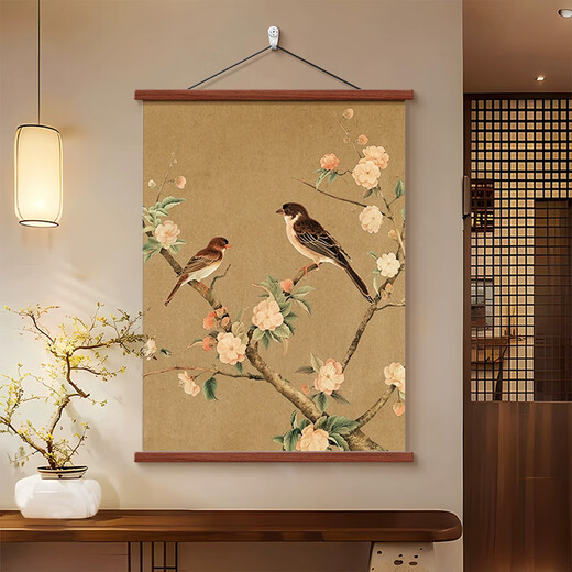 Song's aesthetic new Chinese style hanging paintings Study mural New Chinese style bedroom hanging painting Living room sofa background wall decoration 12187 bamboo report safety D width 120CM * height 180CM Red rosewood hanging scroll + high-definition oil painting