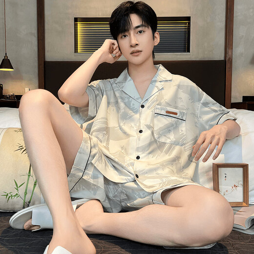 维多利亚的格调睡衣男士夏季2025新款冰 丝短袖薄款夏天青少年男生家居服 【双口袋凉感冰丝】G723 L 男 (建议身高170左右，体重10