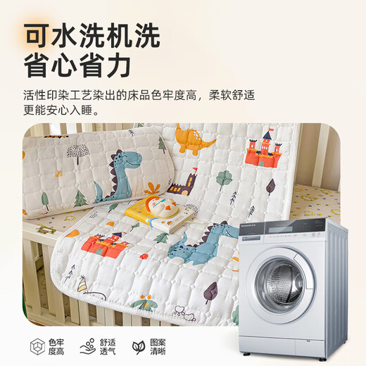 Double-layer gauze mattress baby small mattress pure cotton spliced bed soft cushion children kindergarten sleeping mat baby mattress Dinosaur Castle mattress + 30*50 pillowcase 100*200cm (single bed recommended)