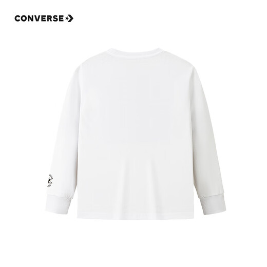 Converse children's long-sleeved T-shirt autumn new medium and large children's soft skin-friendly tops and bottoming shirts casual pure white 110/52 recommended height 98-104cm