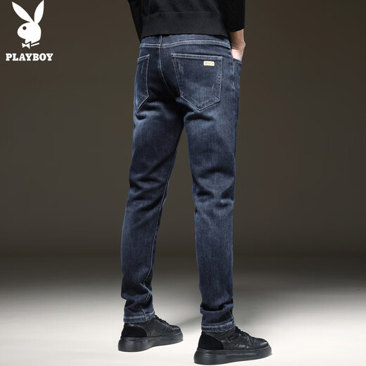 Playboy (Playboy) Slim Jeans für den Frühling und Herbst 2025 für Männer 2025 neuer loser Straight Trend Elastic High-End Casual Hosen Dunkelblau X-2081HHH819 29