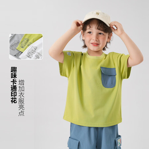 DY男童短袖T恤夏装童装衣服儿童宝宝小童上衣半袖夏季潮U15604 青草绿 90 cm