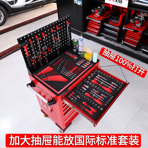 Huili's mobile drawer-type tool cart, auto repair tool box, workshop tool cabinet, repair small trolley box parts cabinet, new two-drawer (large size) gray + back panel