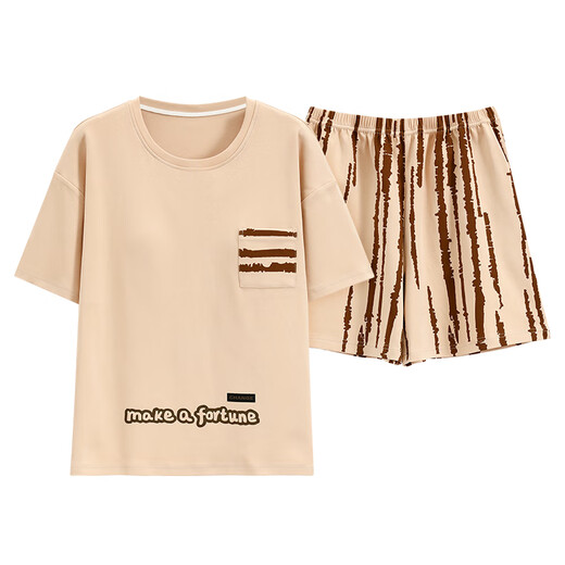 
Yalu summer women's short-sleeved cotton pajamas can be worn outside 100 pure cotton home clothes loose summer casual card Y9855 M
