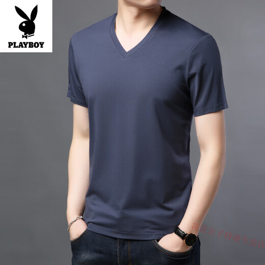 Playboy Summer New Herren Kurzarm T-Shirt Modal MODAL FORTEN VON NACKEISE ICE WRACE Dünne Gefahr-Baumwoll-T-Shirt Top 9902 Royal Blue M 170
