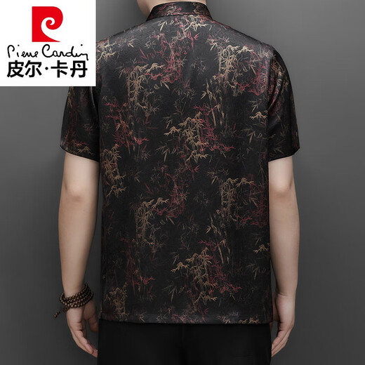 皮尔卡丹（pierre cardin）中国风男装短袖2025年夏季桑蚕丝唐装衬衫复古盘扣真丝上衣套装薄 9216T款蜜蜡黄--长裤套装 M 170/39