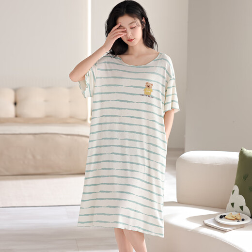 Camislo modal de verano Mujer Summer's 2025 Nuevo seda modal de seda de hielo Modal La sensación fría de manga corta se puede usar fuera de la ropa del hogar Vestido de pijama 13297 m 80-100Jin [Jin equivale a 0.5 kg] entregados antes de las 4 pm en el mismo día