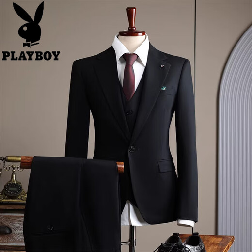Playboy Suit Men's 2025 Winter Thick Business Professional Formal Wear British Fashion Groom Wedding Suit High-end Tea Gray Three-piece Suit L 50