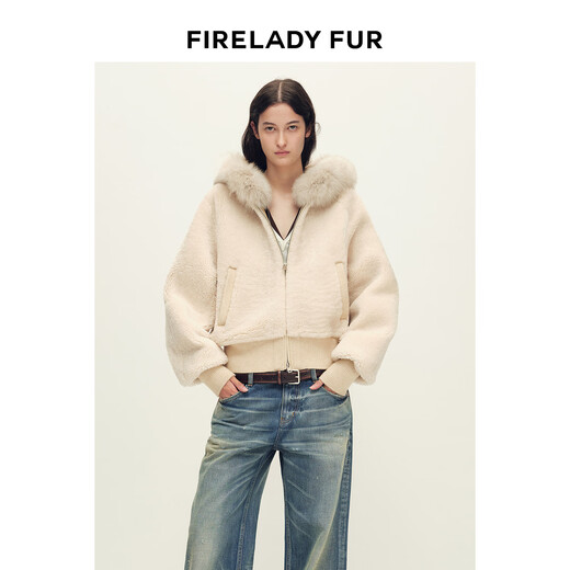 Fu Zhien Love Cycle South Africa imported hooded fox fur collar merino fur one-piece fur jacket black M