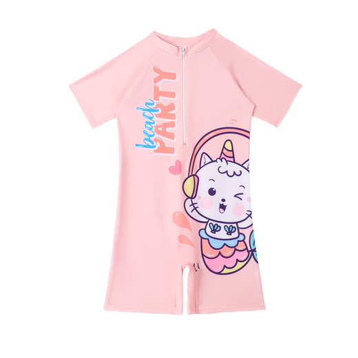 
Children's swimsuits, girls one-piece cute sun protection girls swimsuits, hot spring swimsuits, light pink XL