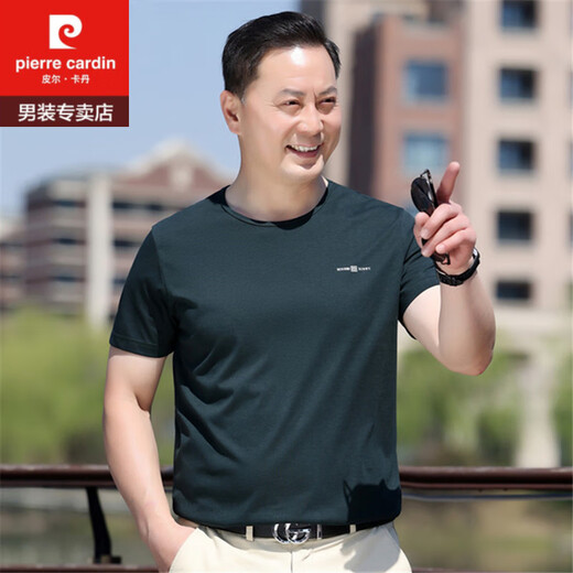 皮尔卡丹爸爸夏装40岁50中年男士短袖t恤纯棉中老年人半袖夏季上衣 6625中灰 L 175 建议140-160斤