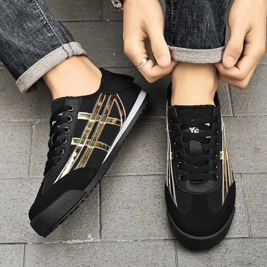 Summer breathable one-legged canvas shoes trendy and versatile casual board shoes for men and women German training shoes mesh cloth Forrest Gump shoes L533 black 40