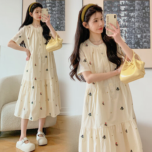Ariana Summer French Embroidery Robe de maternité mince en vrac