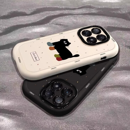 泼墨猫咪适用苹果16手机壳新款iphone15promax套14pro镜头全包13p 泡芙壳【局部光油手环】-古董白-NM12809清新 iPhone 15 Plus