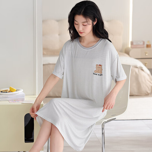 浪莎睡裙夏季女款2025新款莫代尔冰丝短袖凉感可外穿家居服睡衣连衣裙 13298 M