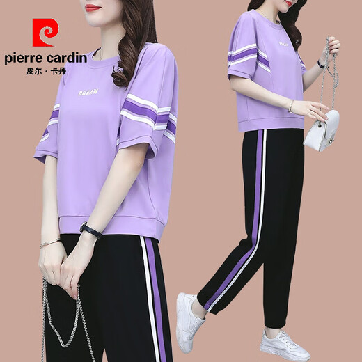 皮尔 卡丹时尚套装女2025年夏天新款显瘦洋气质小个子夏季运动服休闲两件 (1389)黑色 M (建议100斤以下)