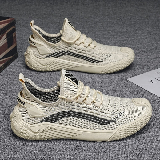 Camel (camello) zapatos para hombres verano 2024 Nuevo malla delgada Flying tejido transpirable y zapatos de malla a prueba de olores para deportes no deslizantes para hombres 9893 gris 39