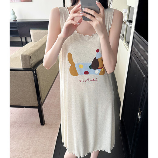 Кроме того, Modal Nightgown for Women's Summer Sumveless Vestend Vest 2025 Новый высококачественный ощущение пижамы на открытом воздухе и домашней одежды A671 красочный щенок XL XL