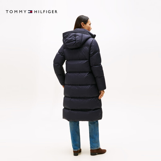 Tommy Hilfiger Water-Repellent Autumn and Winter Women's Travel Quilted 90-Fleece Long Hooded Warm Down Jacket