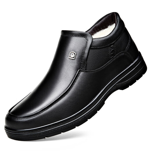 Zapatos de algodón para hombres de carpintería para el invierno Botas de cuero de terciopelo para zapatos de cuero de terciopelo para ancianos Sobres de cuero alto de cuero genuino de cuero de mediana edad y anciana zapatos de papá 9905 Negro [cuero de vaca de cuero real] Garantía de tres años 42