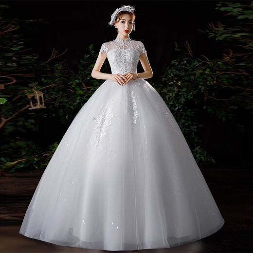 Französisch Licht Hochzeitskleid 2025 Neues Prinzessin Stil eleganter Stil stehender Kragen Frauen Braut Haupthochzeitskleid Wald Super Fairy Summer White M.