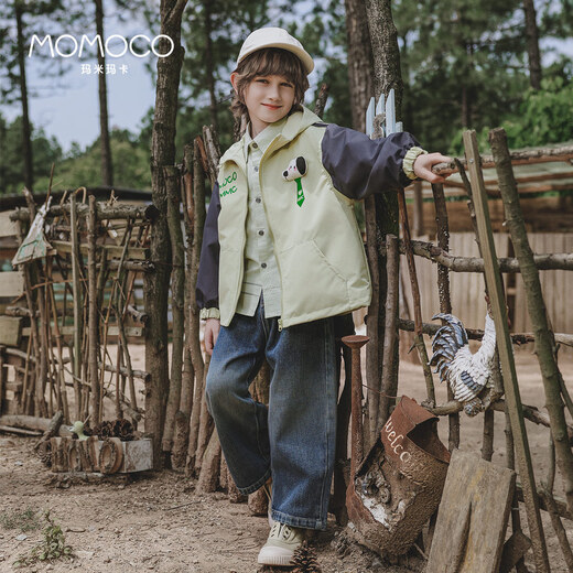 Mami Maka (MOMOCO) children's clothing boys' shirts 2025 autumn style children's pure cotton trendy fashion shirt 007 green 120