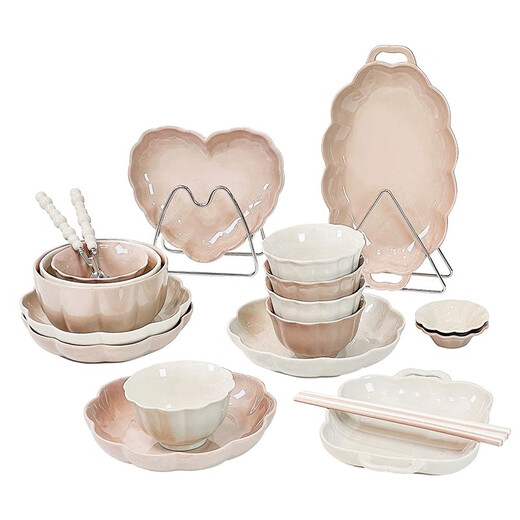 颂家感碗碟套装家用陶瓷盘子釉下彩餐具碗盘轻奢米饭碗碗具 描金款4-6人食礼盒装1355