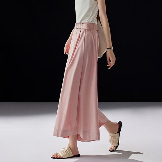 Demana [nude experience series] summer comfortable style pure cotton nine-point pants belt wide-leg chants pleated women's casual pants