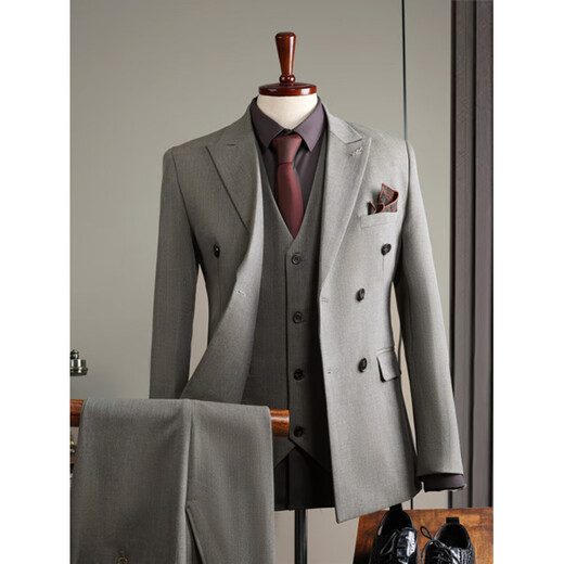 CEO Yageol Anzug Herrener Britisch-Slim-Fit-Geschäft Pendeln formelle Kleidung gestreiftes Licht Luxusanzug dreiteiliger Set Bräutigam Knoten Schwarzer Anzug + Hosen, schwarzes Hemd und Krawatten 46