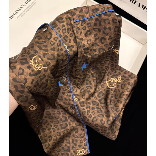 另约网红爆款Hello Kitty豹纹冰丝睡衣女春秋款美拉德长袖家居服套装 25041 豹纹KT M