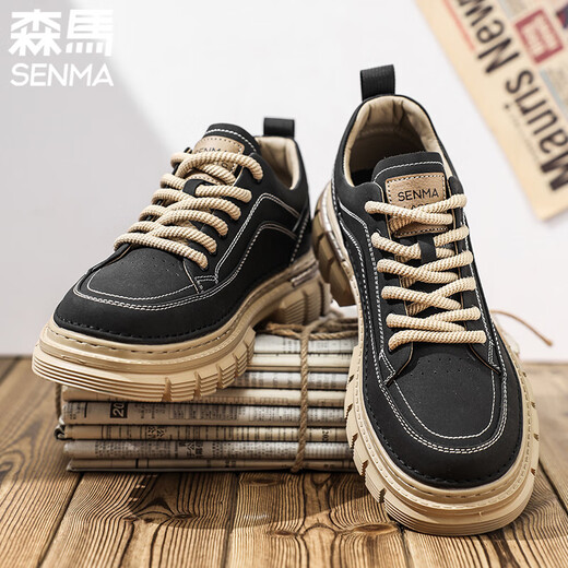 Semir Herrenschuhe Sommer Retro vielseitiger lässiger britischer Stil Martin Boots High Top echtes Leder wasserdicht dicker alleinerhöhen-verstärkter Arbeitsschuhe Brown 41