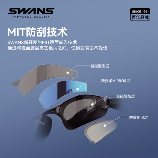 SWANS swimming goggles racing high-definition waterproof and anti-fog swimming goggles for men and women competition training Valkyrie MIT series_black flat light