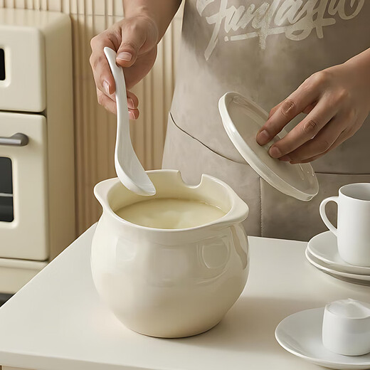 Linion ceramic lard jar 1200ml household kitchen high temperature resistant seasoning jar with lid chili oil jar oil salt jar seasoning jar