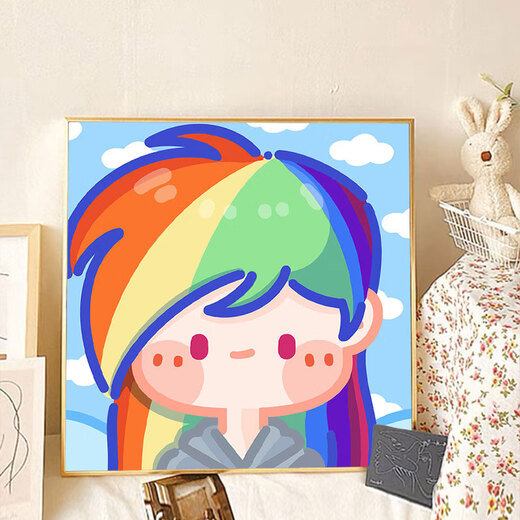 Shantoulin Village cute little pony and Baoli surrounding digital oil painting DIY fill coloring children's hand-painted cartoon cartoon oil painting hy14079 30*30cm thick solid wood inner frame + decorative outer frame (