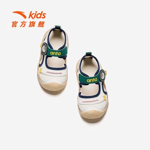 ANTA children's sandals, men's and women's shoes, 2026 summer new breathable Velcro octopus toe and foot protection beach shoes, men's ivory white/new ink blue-5 20