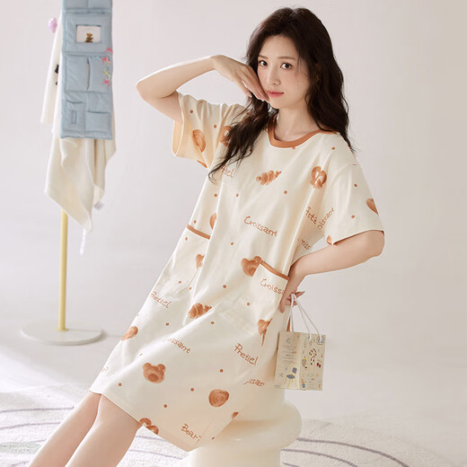 Palando Pajamas de mujer de algodón puro con almohadilla de la almohadilla del pecho de la piel suave de la manga corta en el verano pijama de moda en casa fuera de pa-yx-women-x12529 m