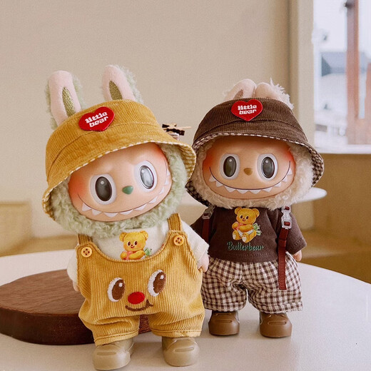 Kleidung 17 cm Makkaron Labubu Puppe Kleidung Labubu Puppen Kleidung Labubu Kleidung Butterbär Overalls + T-Shirt + Hut ohne Schuhe