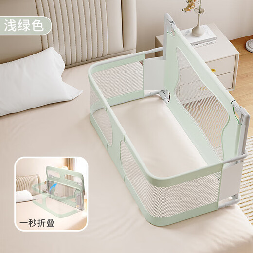 Small apartment anti-pressure crib bed-in-bed newborn baby playpen guardrail folding T removable baby bed baby anti-pressure playpen bed-Mihui-free mosquito net+