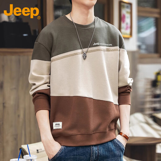 Jeep (JEEP) sweatshirt men's autumn and winter trendy loose long-sleeved T-shirt men's casual tops men's gray green 2XL