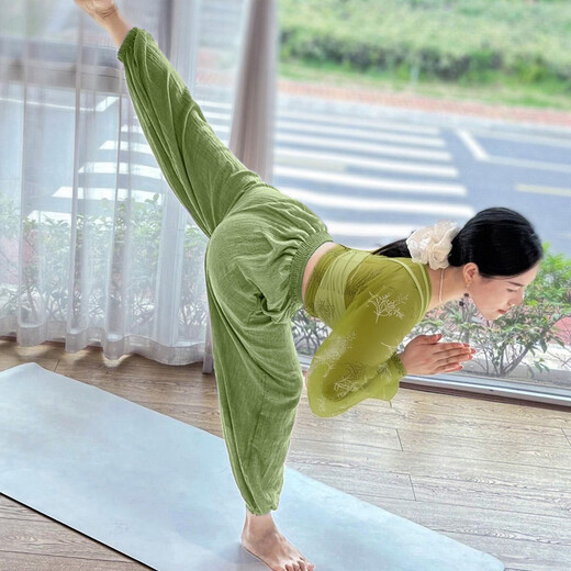Shuangxiu 2025 New Yoga Wear Suit Loose Healing Zen Pilates Training Fitness Cotton Linen Lantern Wide Leg Pants Luya Bamboo Top S 80-97