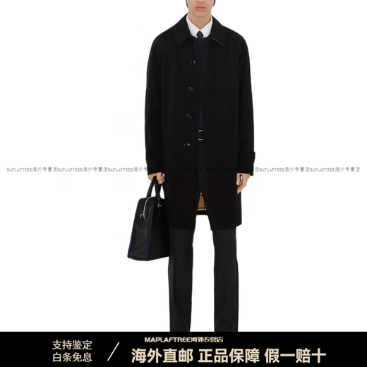 Burberry (BURBERRY) New Year's Day solid color lapel long-sleeved windbreaker Camden version mid-length men's black black one size 44
