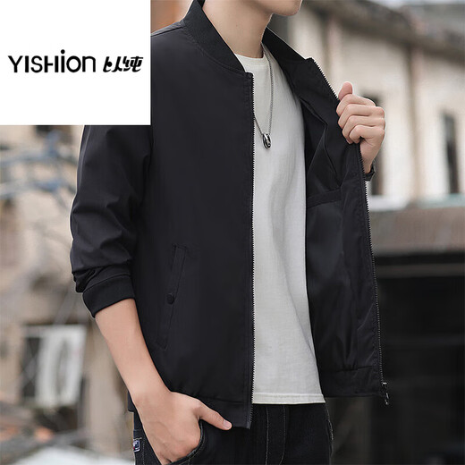 Yichun Yangma empfiehlt Herrenjacke Frühling und Herbst neue kurze Baseballuniformfarbe vielseitige schlanke Jacke im koreanischen Stil K12109 Militärgrün + K12109 Schwarz Einheitsgröße M