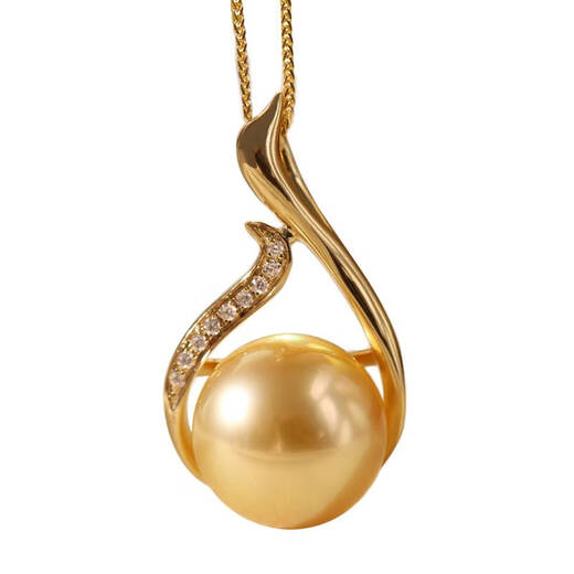 Donglai quality South Sea gold bead pendant swan elegant intellectual perfect round extremely bright seawater pearl 18K gold diamond swan pendant pearl 12mm + chain